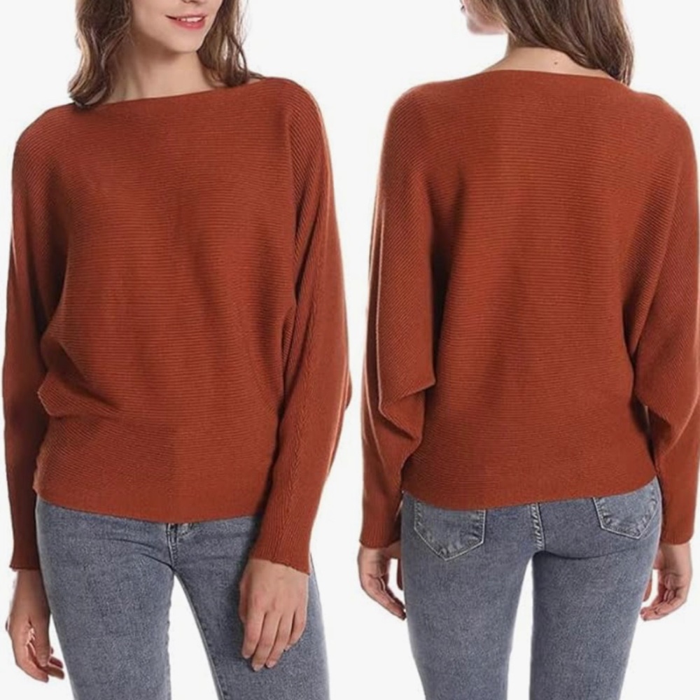Gaberly Cinnamon Bat Wing Boat Neck Sweater🍁🍂